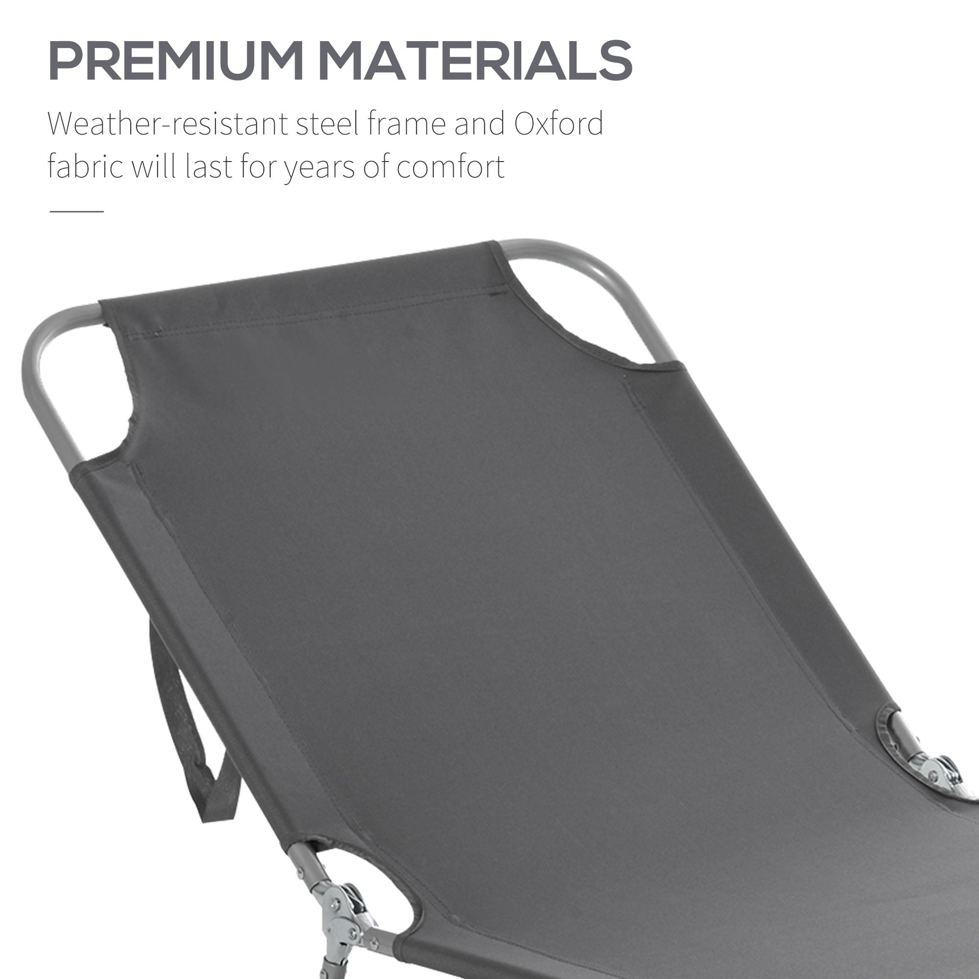 Folding Outdoor Lounge Chair, Portable Reclining Beach Lounger with Breathable Mesh Fabric, Sun Lounge Bed Camping Cot for Patio, Garden, Poolside, Grey