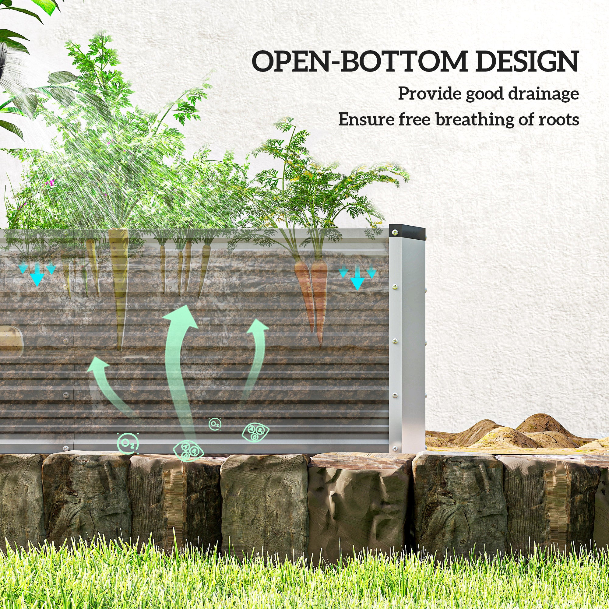 6' x 1.5' x 1.3' Galvanized Raised Garden Bed, Elevated Large Metal Planter Box w/ Install Gloves, Light Grey