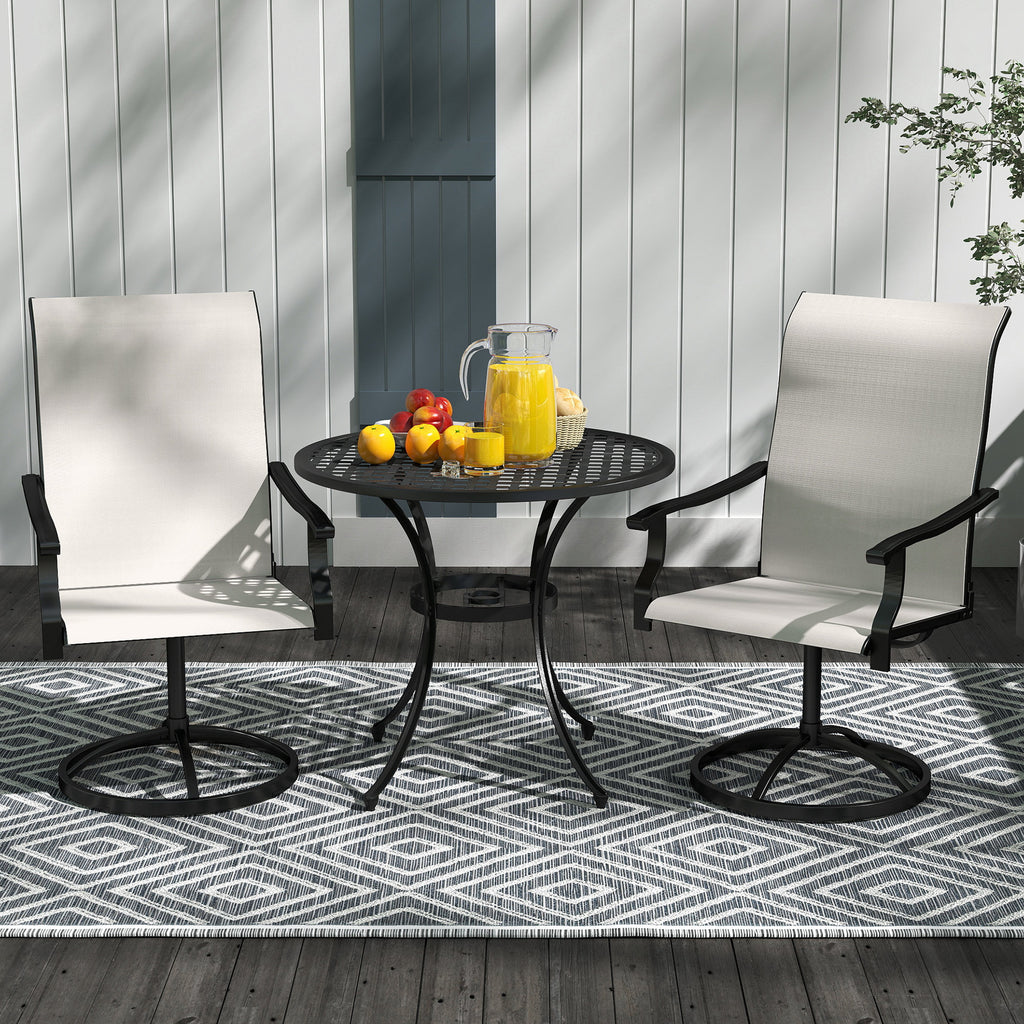 Outdoor Swivel Dining Chairs Set of 2, High Back Swivel Chairs with All Weather Mesh for Deck, Backyard, Poolside, White