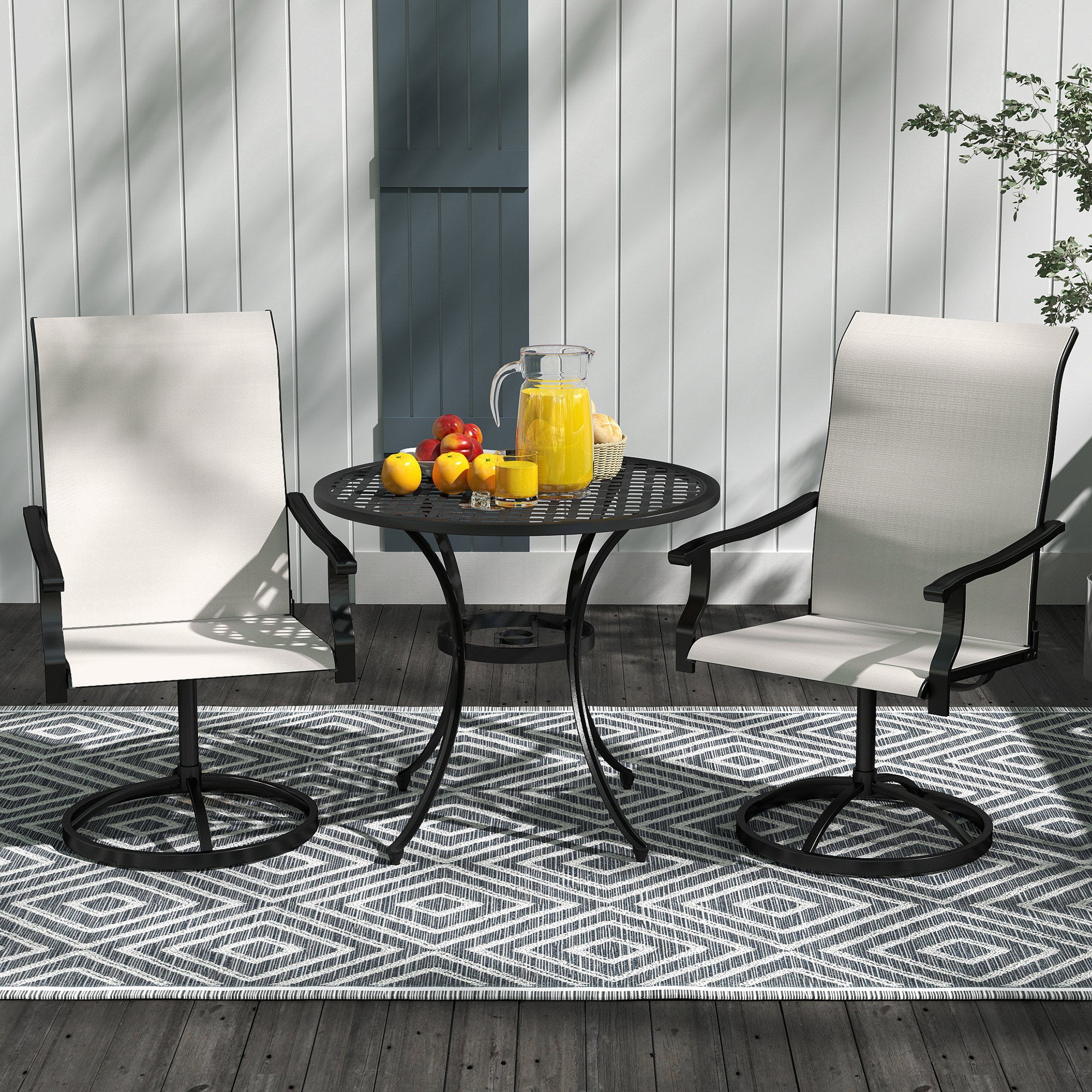 Outdoor Swivel Dining Chairs Set of 2, High Back Swivel Chairs with All Weather Mesh for Deck, Backyard, Poolside, White