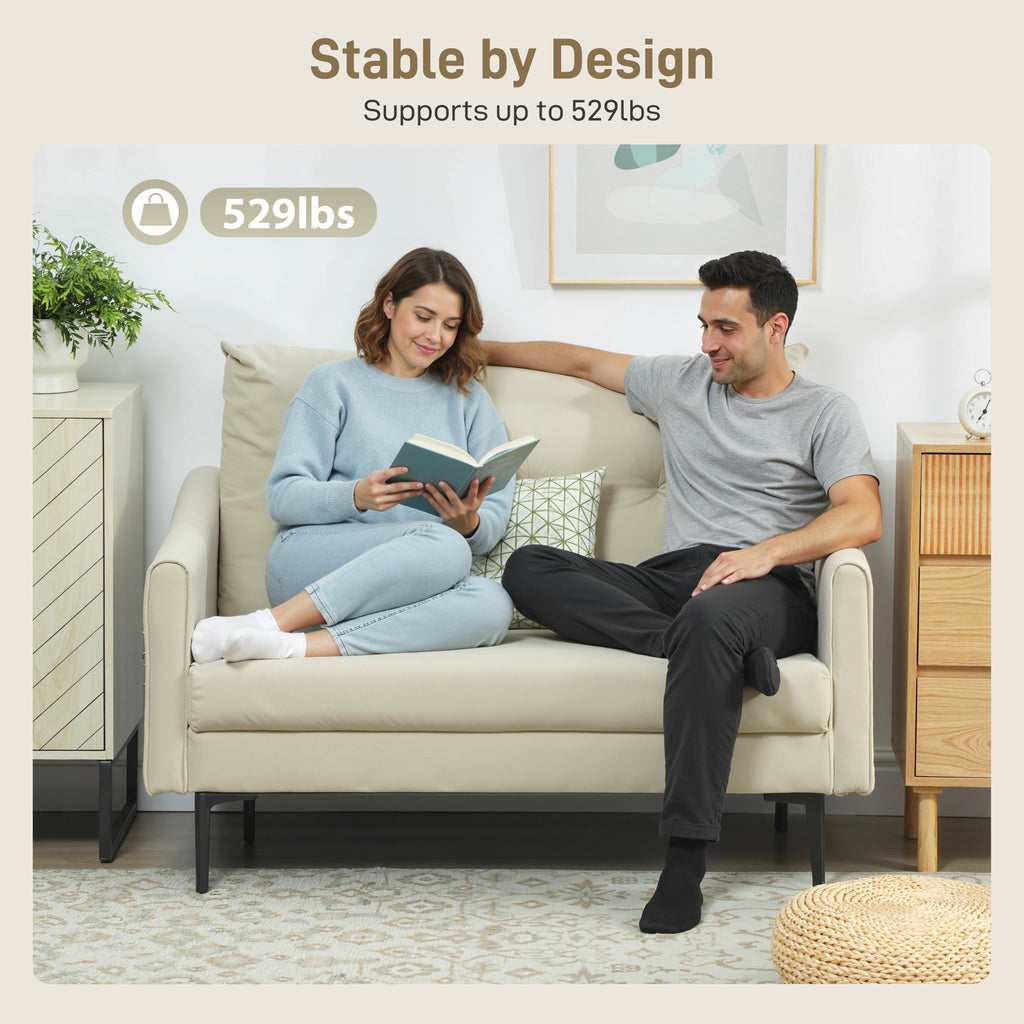 2 Seater Sofa, Small Modern Couch with High-Resilience Foam, Thicken Padding, Button Tufted, Cream White