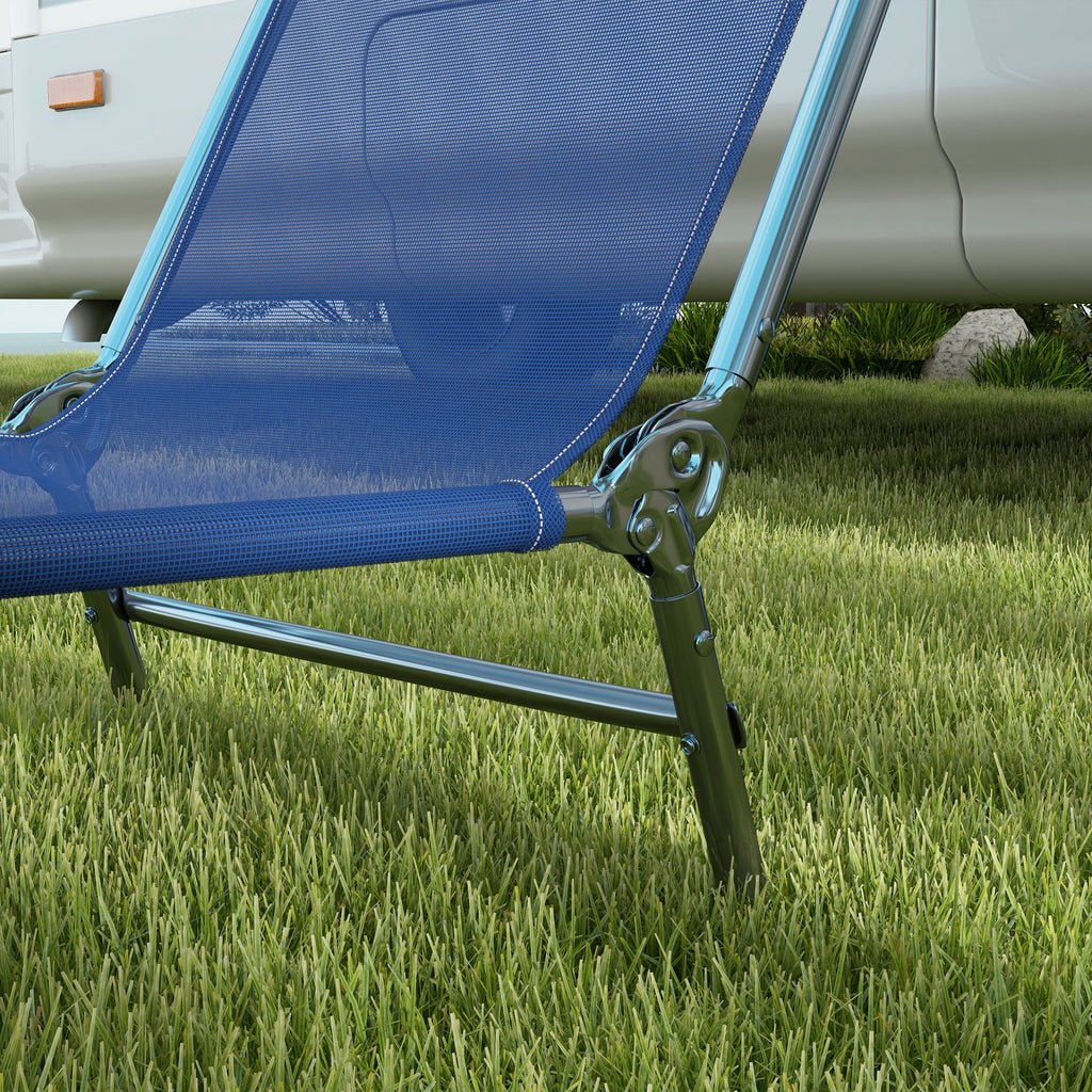 Set of 2 Folding Chaise Lounge Chairs, Outdoor Poolside Sun Tanning Chairs w/ Pillow, Reclining Backrest, Dark Blue