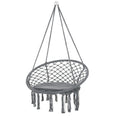Patio Hammock Chair, Hanging Rope Hammock Swing for Indoor & Outdoor Use with Backrest, Cotton-Polyester Blend, Fringe Tassels, Dark Grey