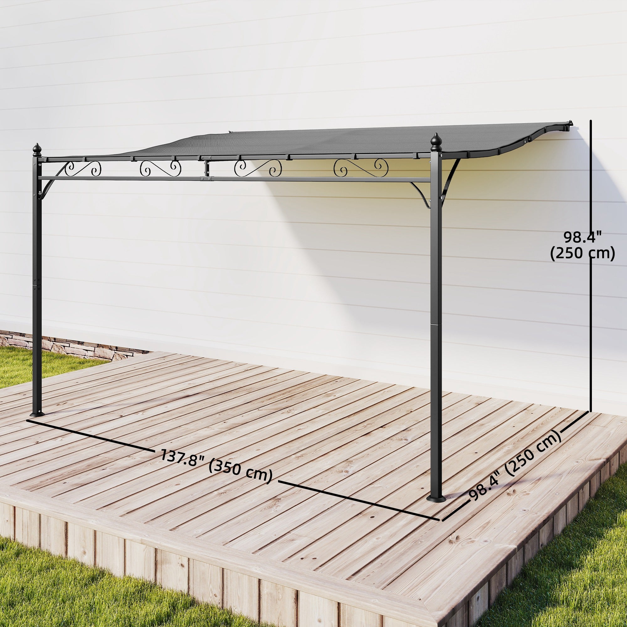 11.5' x 8.2' Outdoor Pergola, Wall Mounted Lean to Pergola with Metal Frame, UPF30+, Garden Gazebo