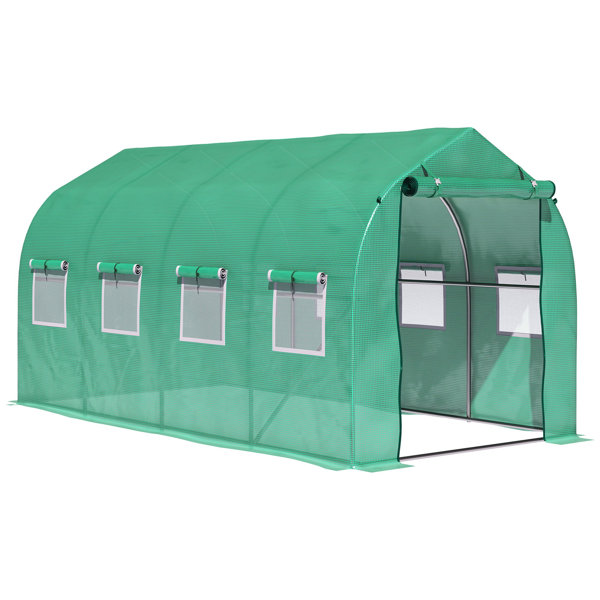 13'x6.6'x6.6' Polytunnel Greenhouse Walk in Greenhouse with Windows, Door & Wind Resistance Level 5, Green