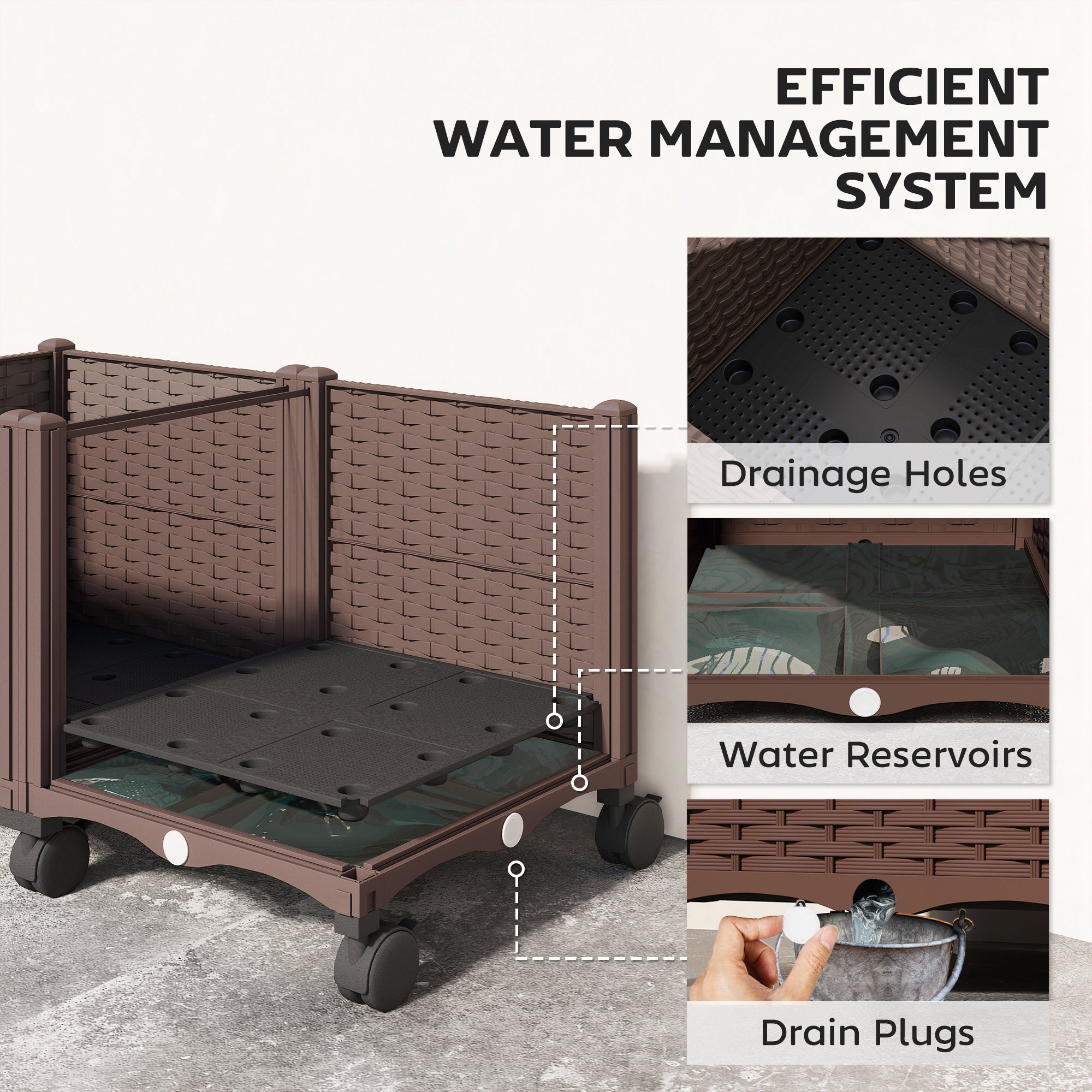 Plastic Raised Garden Bed, Indoor Outdoor Self Watering Planter Box with Drainage Holes and Plugs for Flowers