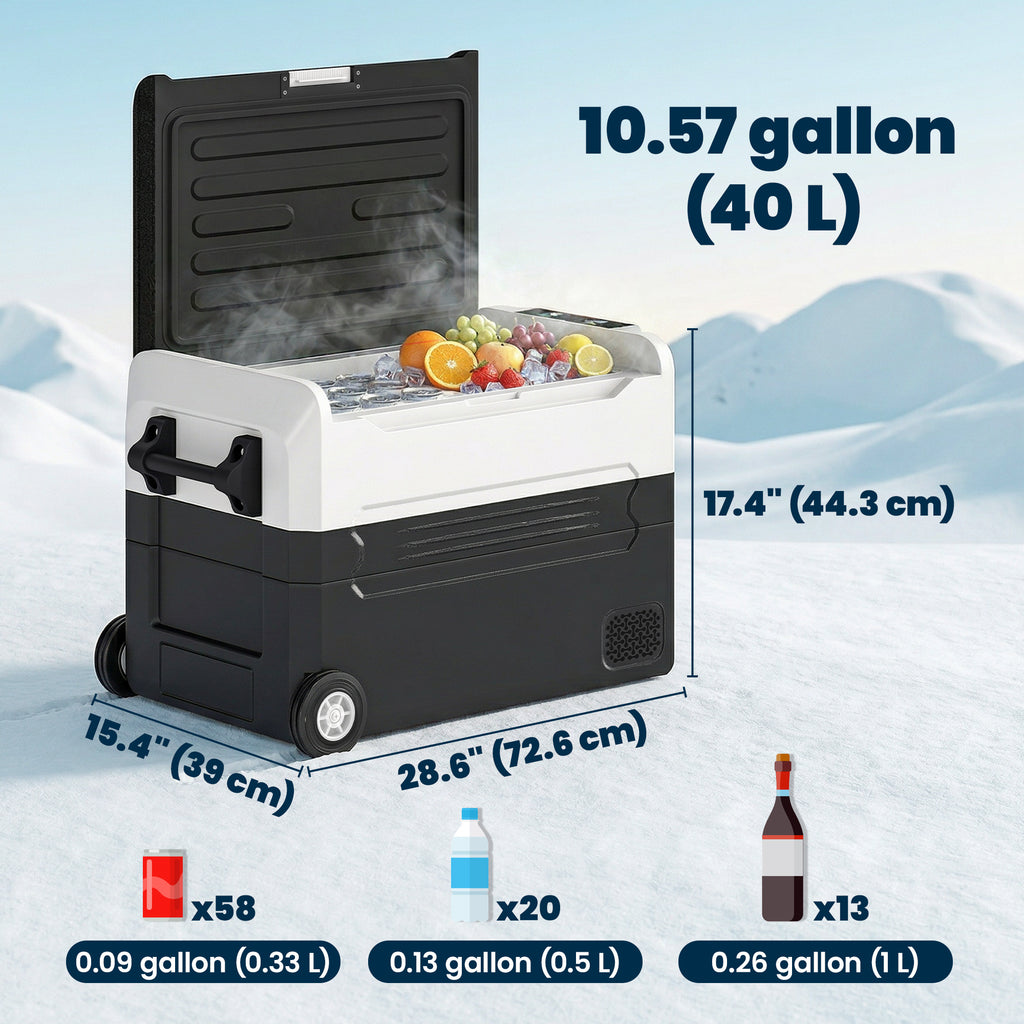 12 Volt Car Refrigerator, 42QT Car Fridge with App Control, 12/24V DC and 100-240V AC, Black