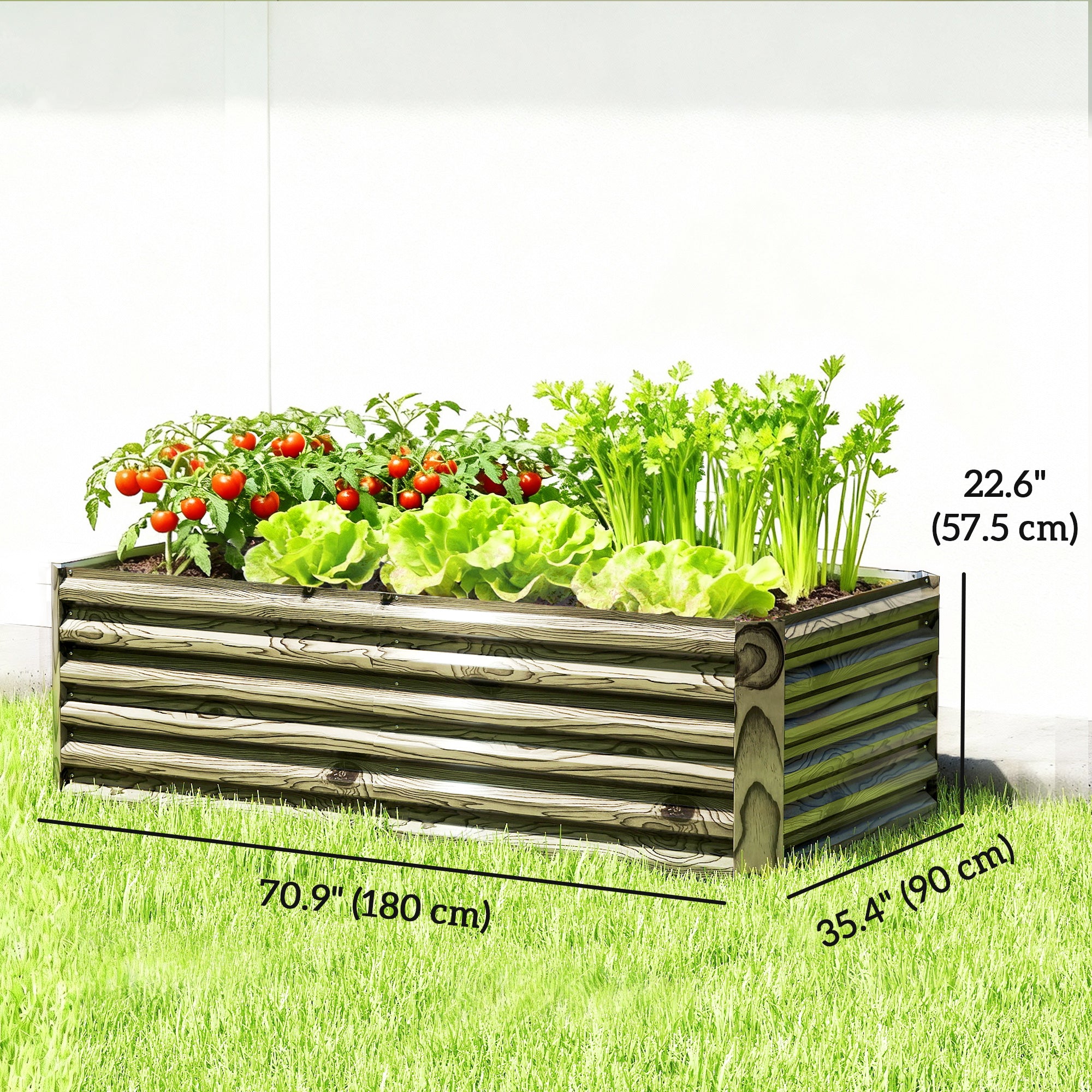 6' x 3' x 2' Raised Garden Bed, Galvanized Planter Box for Growing Flowers, Herbs and Vegetables, Light Wood Effect