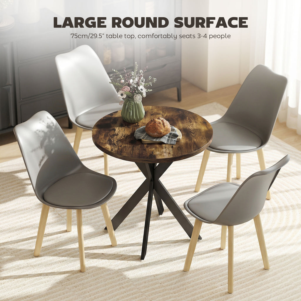 29" Dining Table, Contemporary Round Kitchen Table with Steel Legs, Rustic Brown