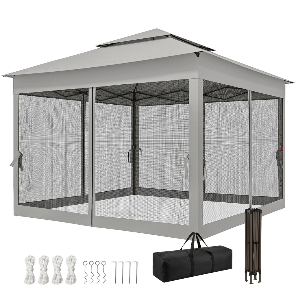 11' x 11' Pop Up Gazebo 2-Tier Soft Top Shelter Event Tent w/ Netting Carry Bag for Patio Backyard Garden, Light Grey