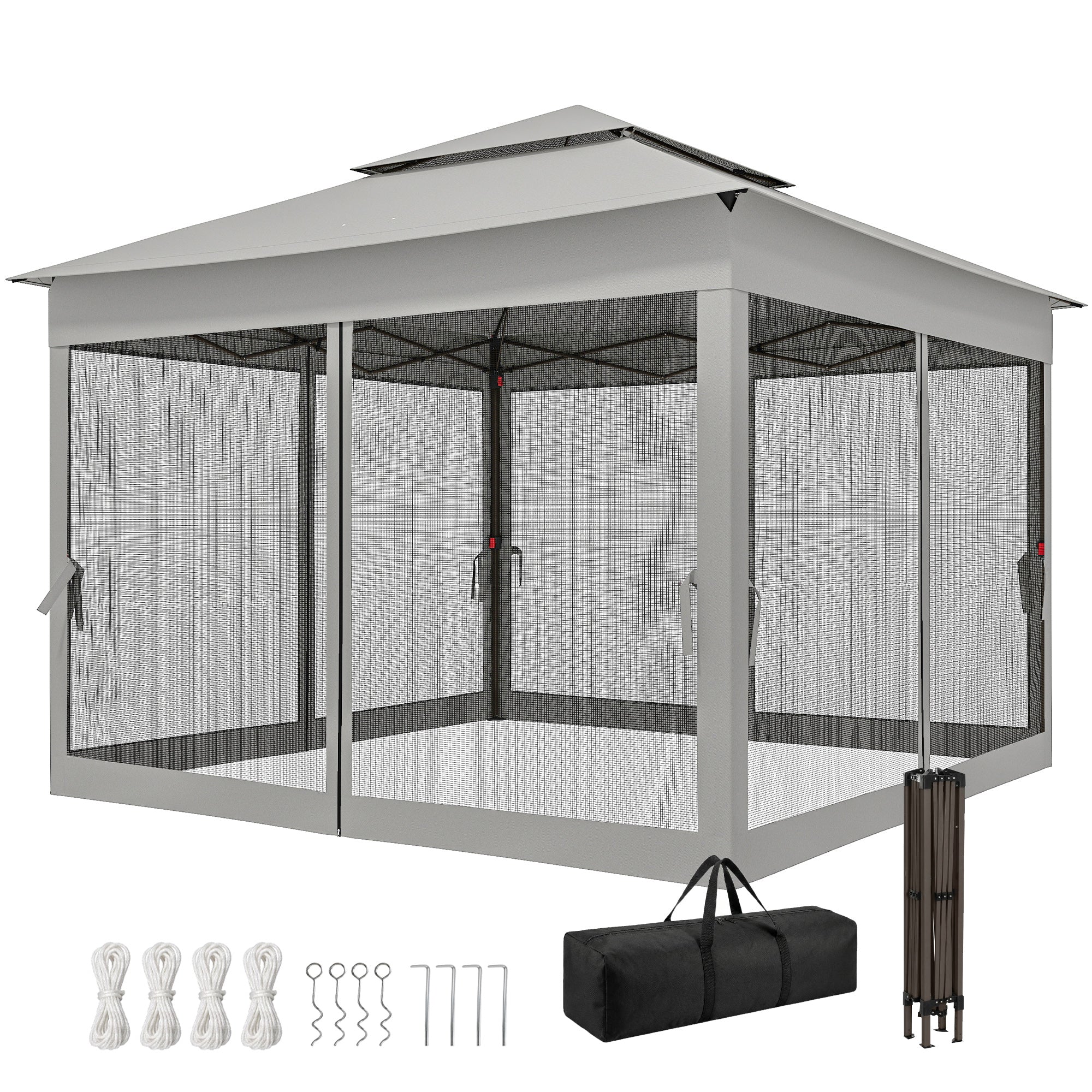 11' x 11' Pop Up Gazebo 2-Tier Soft Top Shelter Event Tent w/ Netting Carry Bag for Patio Backyard Garden, Light Grey