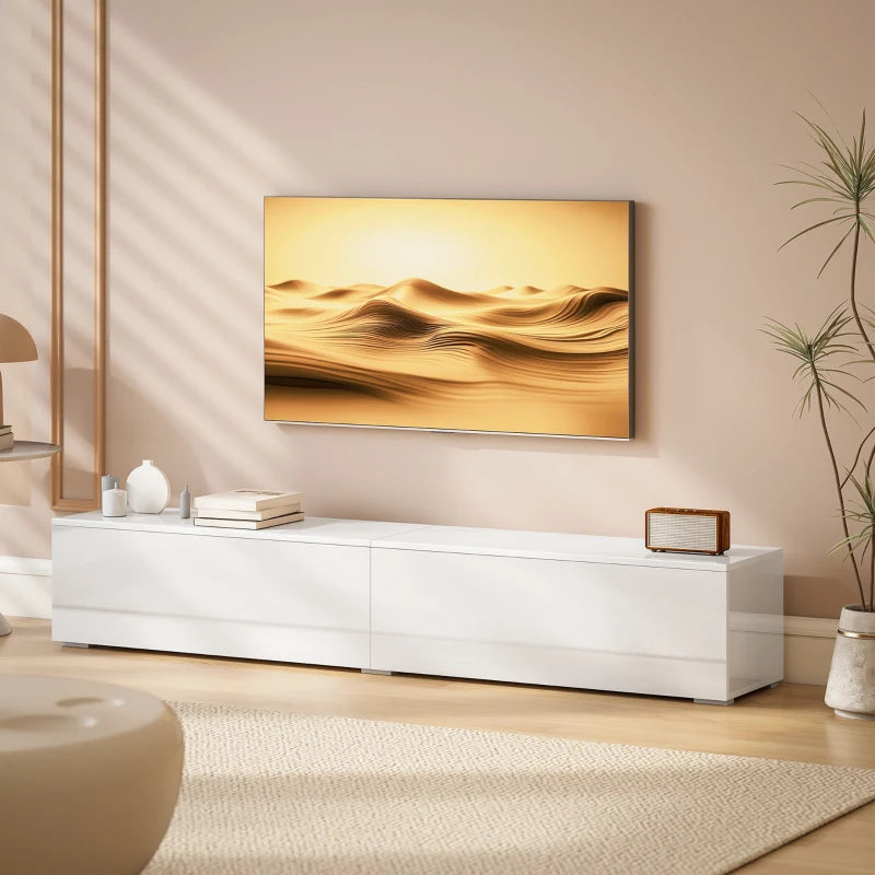 Floating TV stand for TVs up to 75 inch in high gloss white