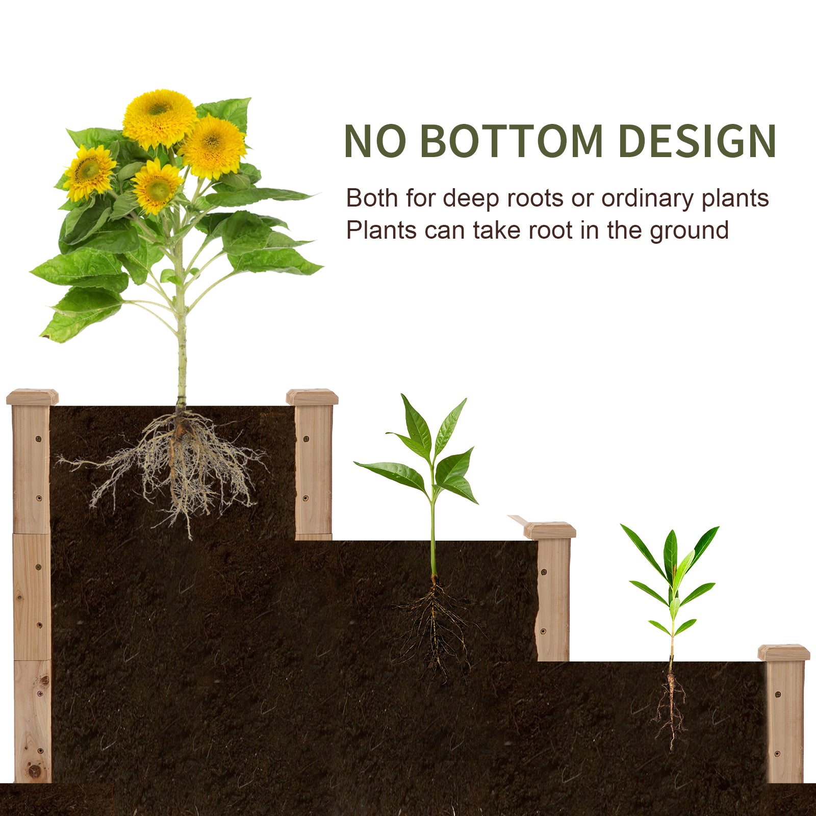 49" x 49" x 22" 3-Tier Raised Garden Bed Wooden Planter Kit Elevated Plant Box Stand for Yard, Patio, Natural