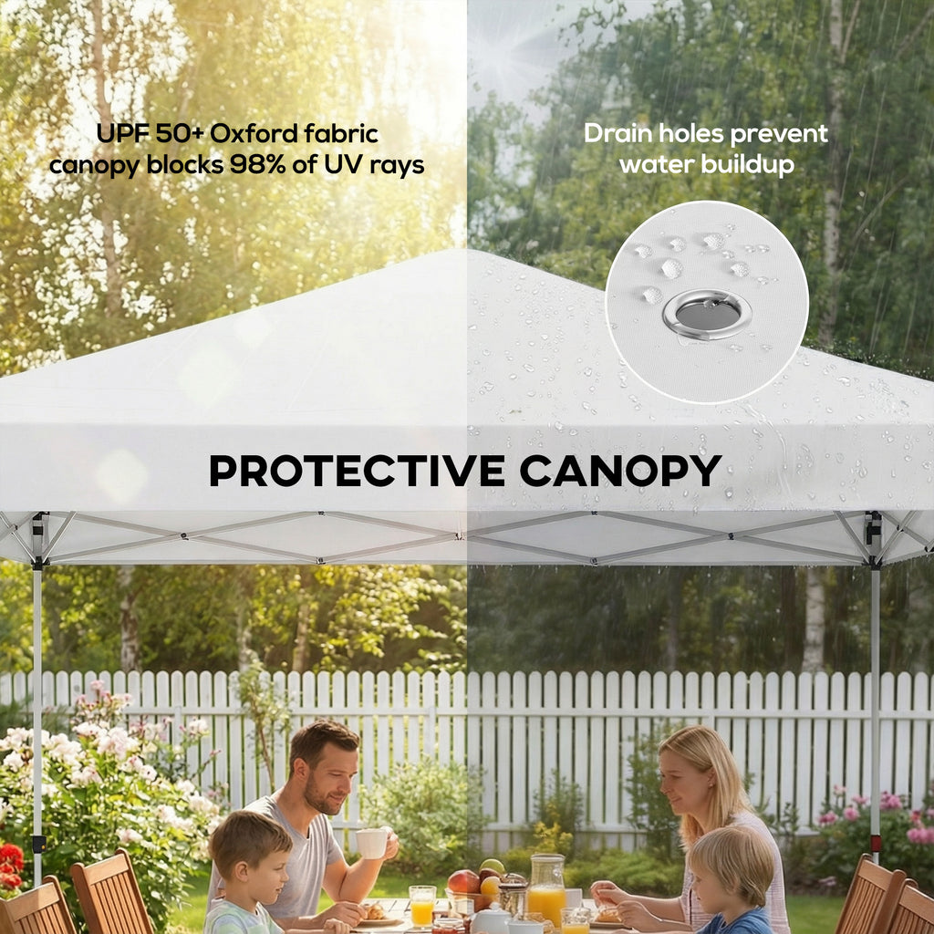 Pop Up Canopy Waterproof Canopy Tent with Carrying Bag for Parties Garden BBQs 9.8' x 9.8' White
