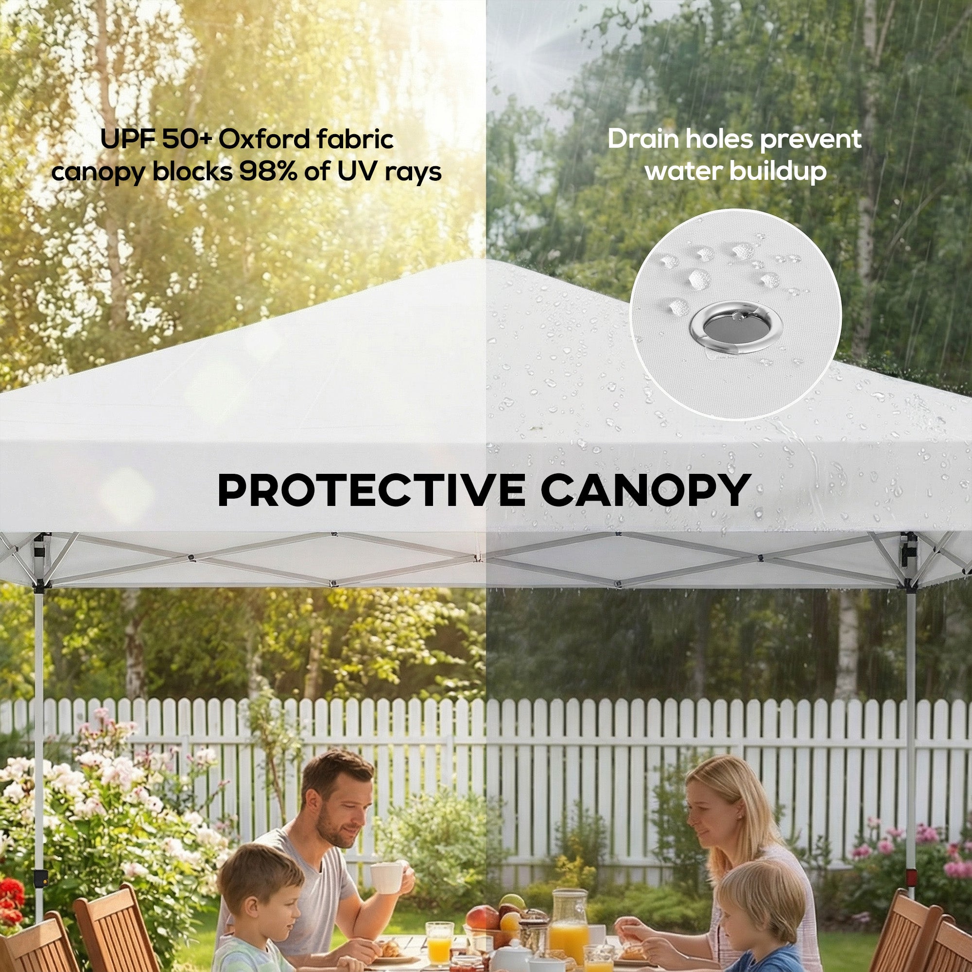 Pop Up Canopy Waterproof Canopy Tent with Carrying Bag for Parties Garden BBQs 9.8' x 9.8' White
