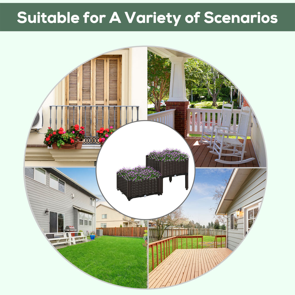 2 Piece Raised Garden Bed PP Raised Flower Bed Vegetable Herb Grow Box Stand Brown