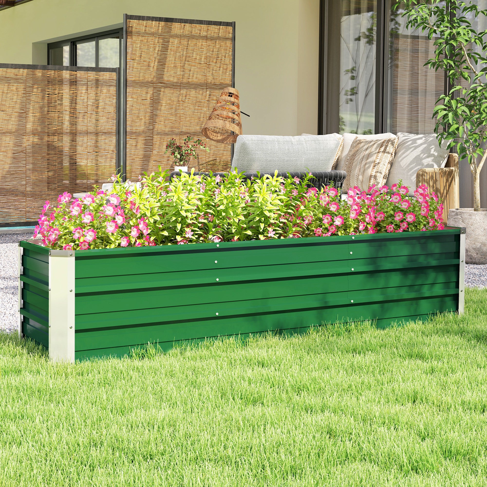 6' x 1.5' x 1.3' Galvanized Raised Garden Bed, Elevated Large Metal Planter Box w/ Install Gloves for Backyard, Patio to Grow Vegetables, Herbs, and Flowers, Green