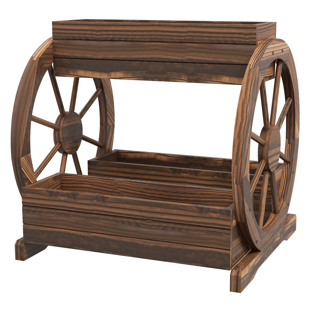 2-Tier Raised Garden Bed, Wooden Wagon Planter Boxes with Drainage Holes, for Vegetables Flowers Herbs, Carbonized