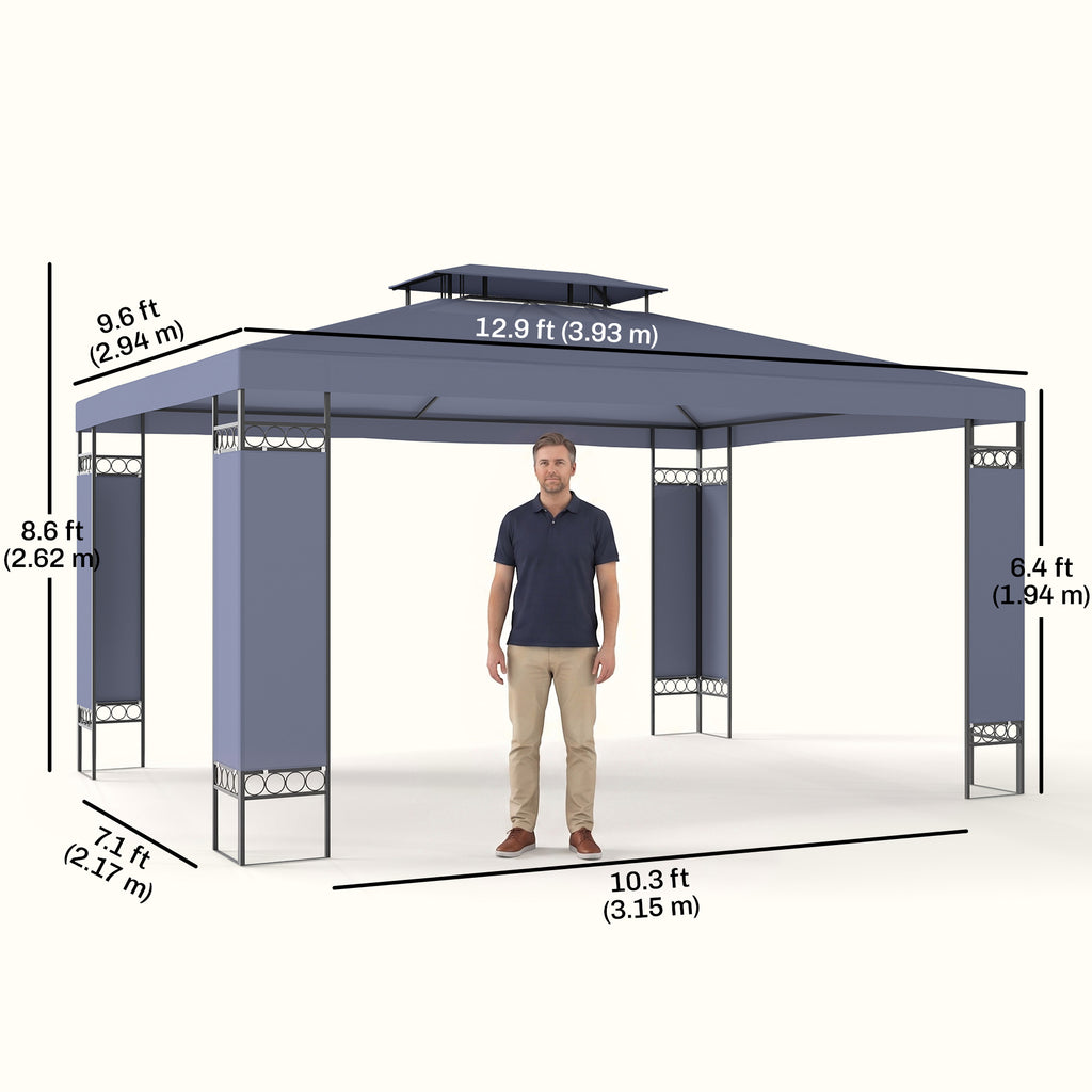 10' x 13' OutdoorÂ Gazebo, Double Roof Patio Gazebo Canopy Shelter with Screen Decorate Corner Frame, Grey