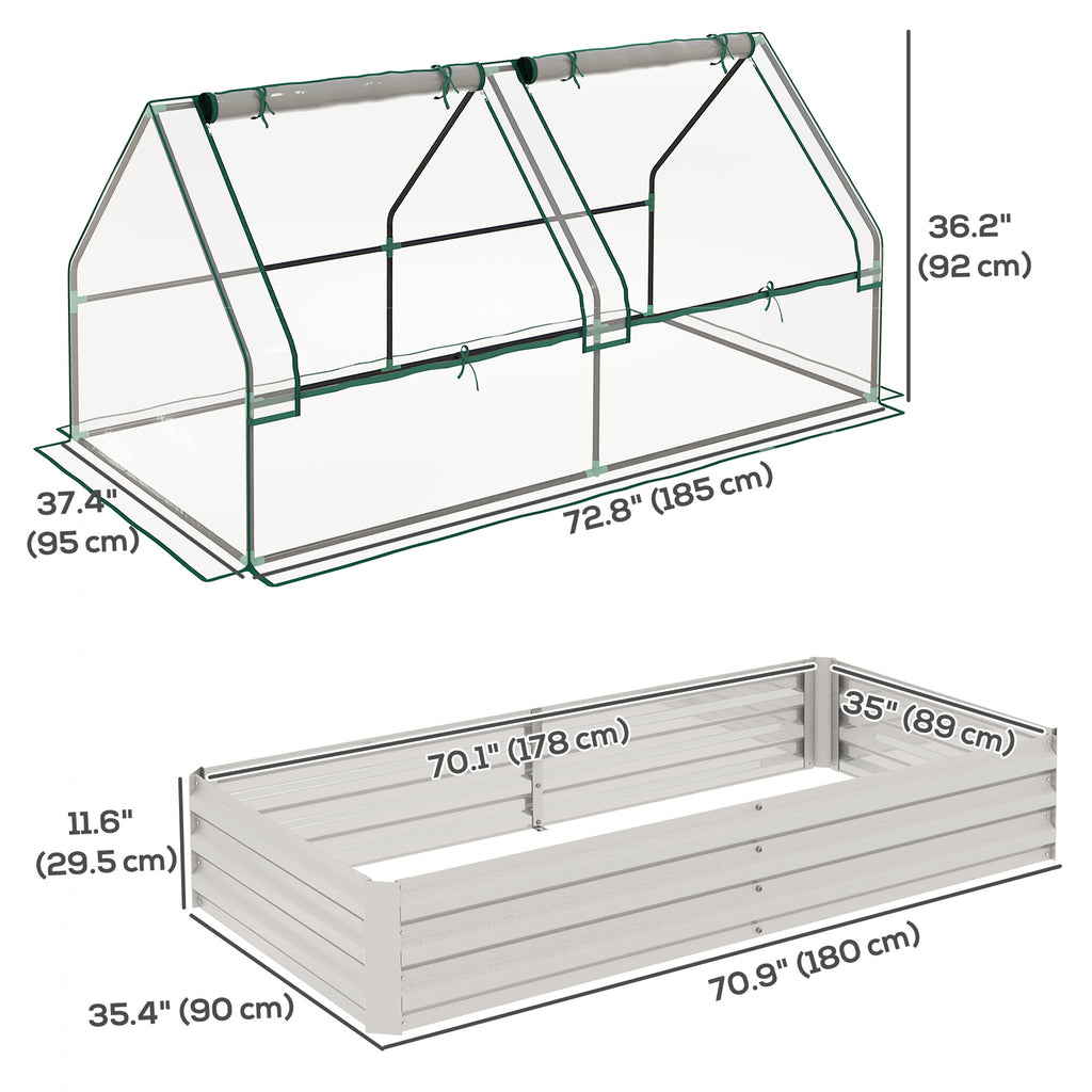 6' x 3' Metal Planter Box with Cover, Raised Garden Bed with Mini Greenhouse for Herbs, Vegetables, Clear and Silver