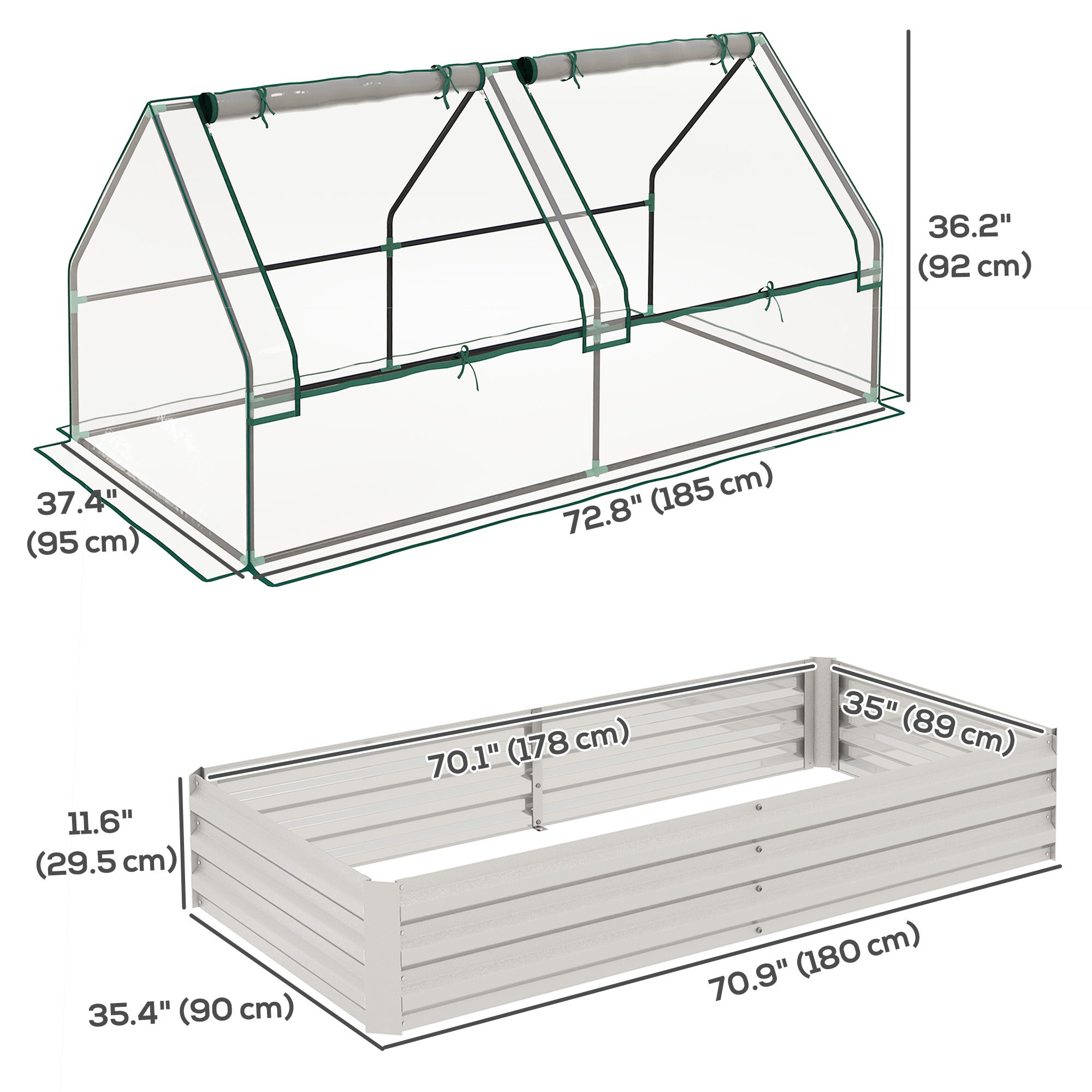 6' x 3' Metal Planter Box with Cover, Raised Garden Bed with Mini Greenhouse for Herbs, Vegetables, Clear and Silver