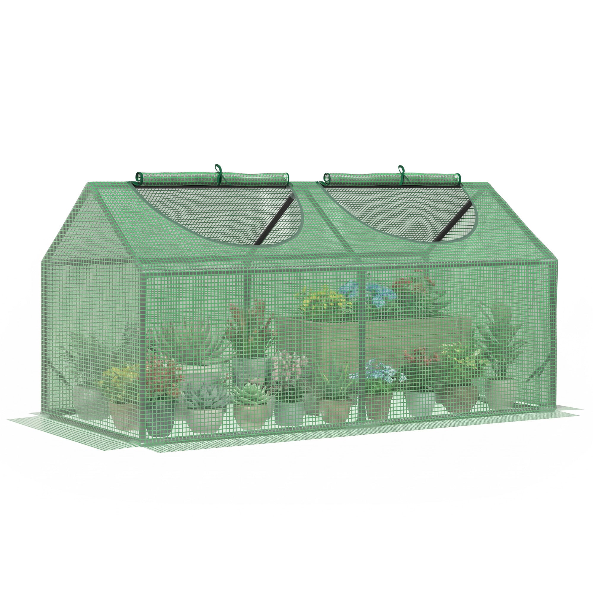 47" x 24" x 24" Portable Mini Tunnel Greenhouse Garden Planting Outdoor Flower Warm House Box with 2 Windows, Steel Frame and PE Cover, Green
