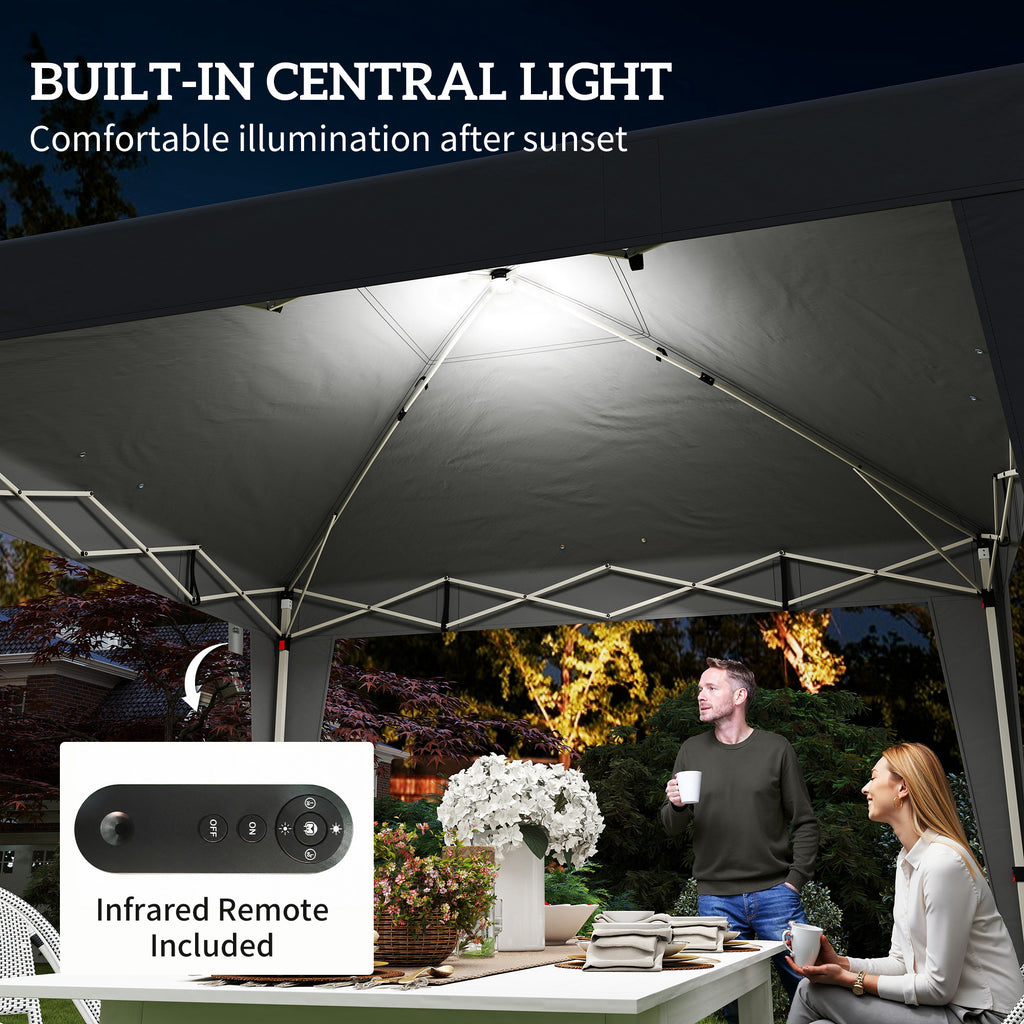 10 x 10 ft Pop Up Canopy Tent with Central Light, UPF 50+ Instant Portable Canopy Shelter with Remote, Black