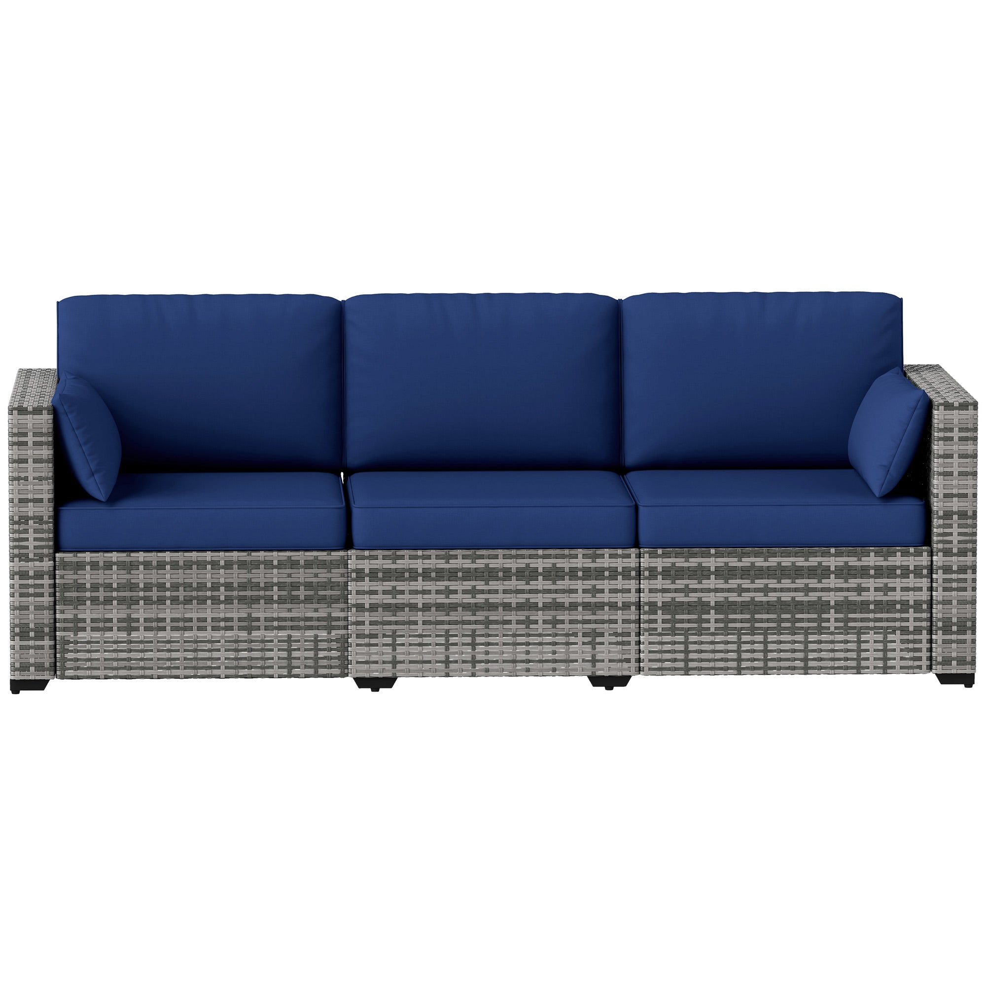 3-Seater Patio Sofa with Cushions, Rattan Conversation Set with Steel Frame & Washable Cushion Covers, Dark Blue