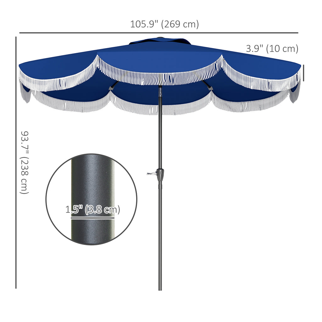 9FT Patio Umbrella Parasol, UPF 30+ Outdoor Market Umbrella with Crank, 8 Ribs, Push Button Tilt, Blue