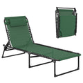 Folding Lounge Chair, Adjustable Chaise Lounge with Headrest, Reclining Lounger Cot for Camping, Hiking, Green
