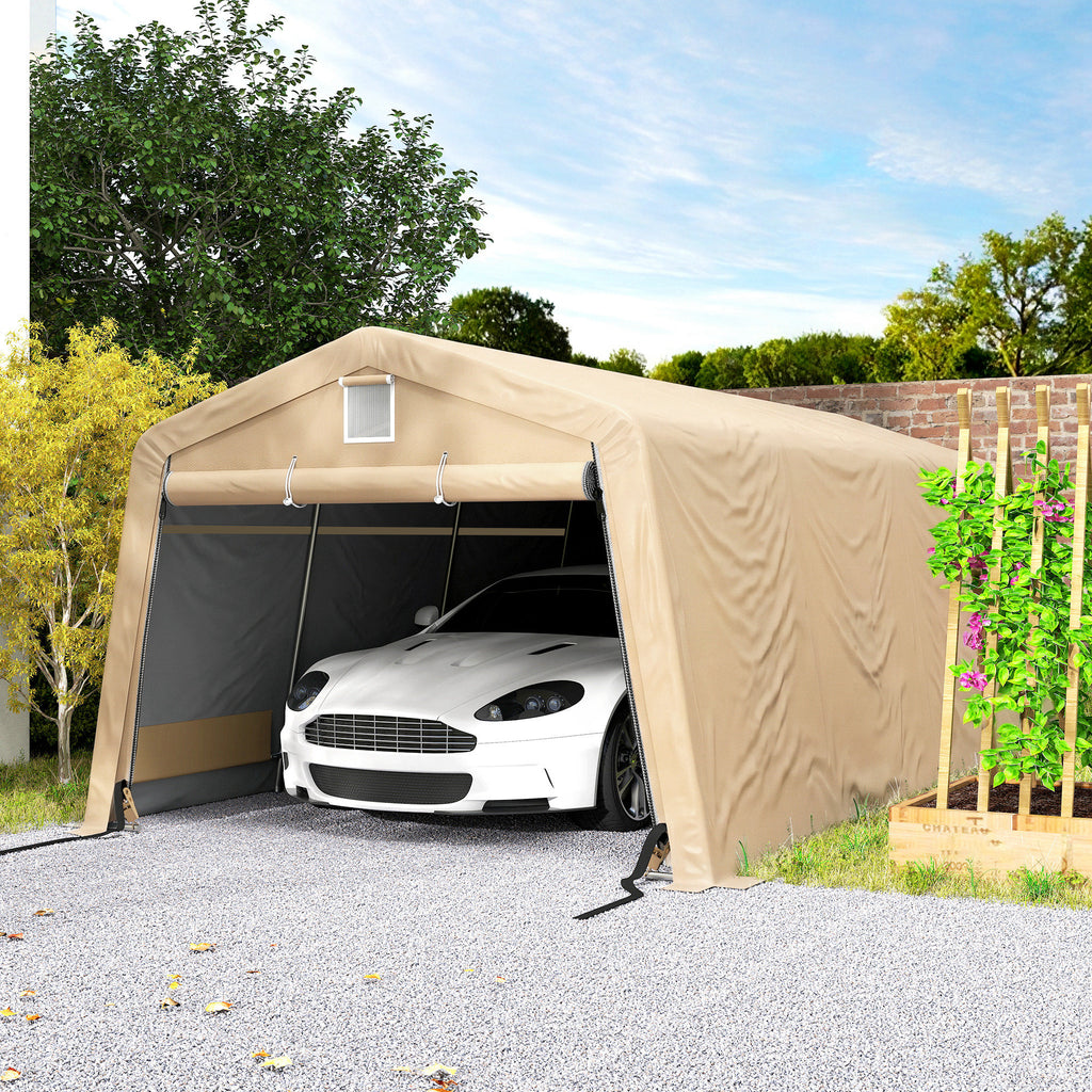 11' x 20' Portable Garage, Heavy Duty Carport Canopy with Ventilation Windows and Large Roll-up Door, Khaki