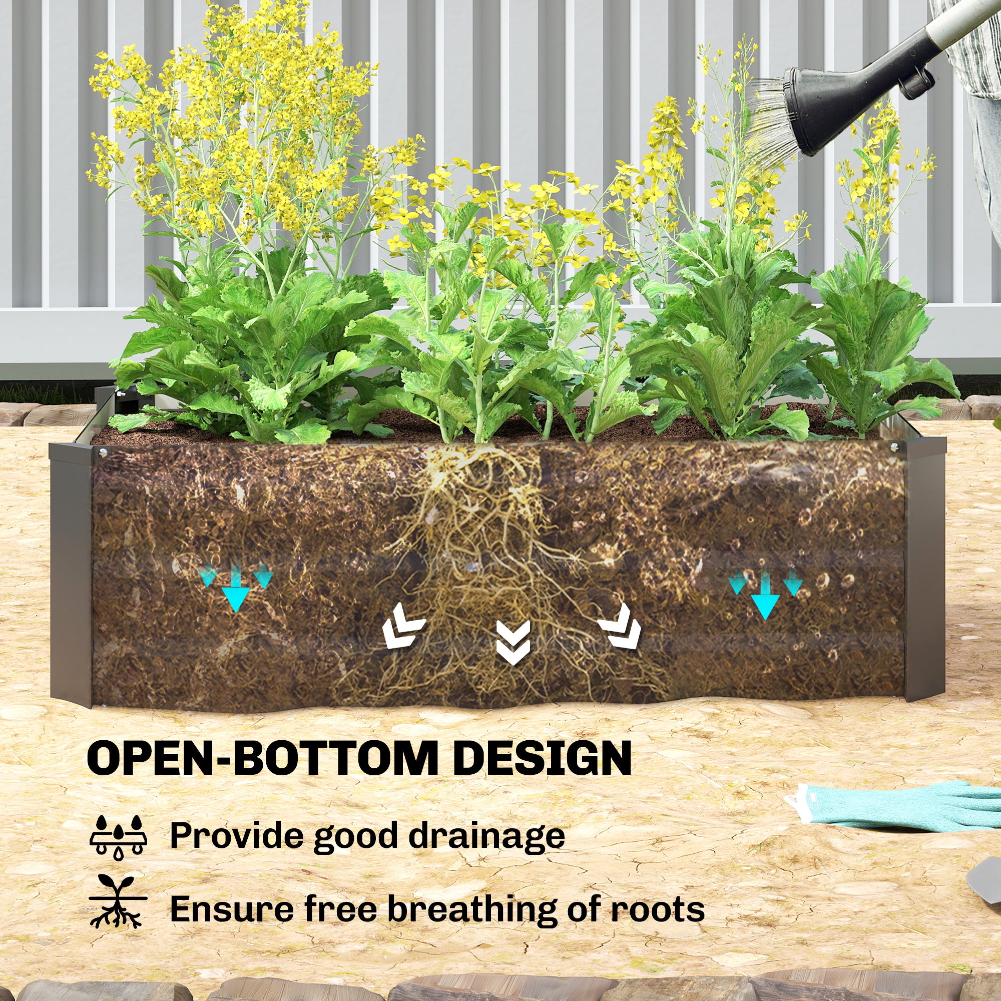 Set of 2 Galvanized Raised Beds for Garden, Outdoor Planter Box for Flowers, Herbs and Vegetables, Black