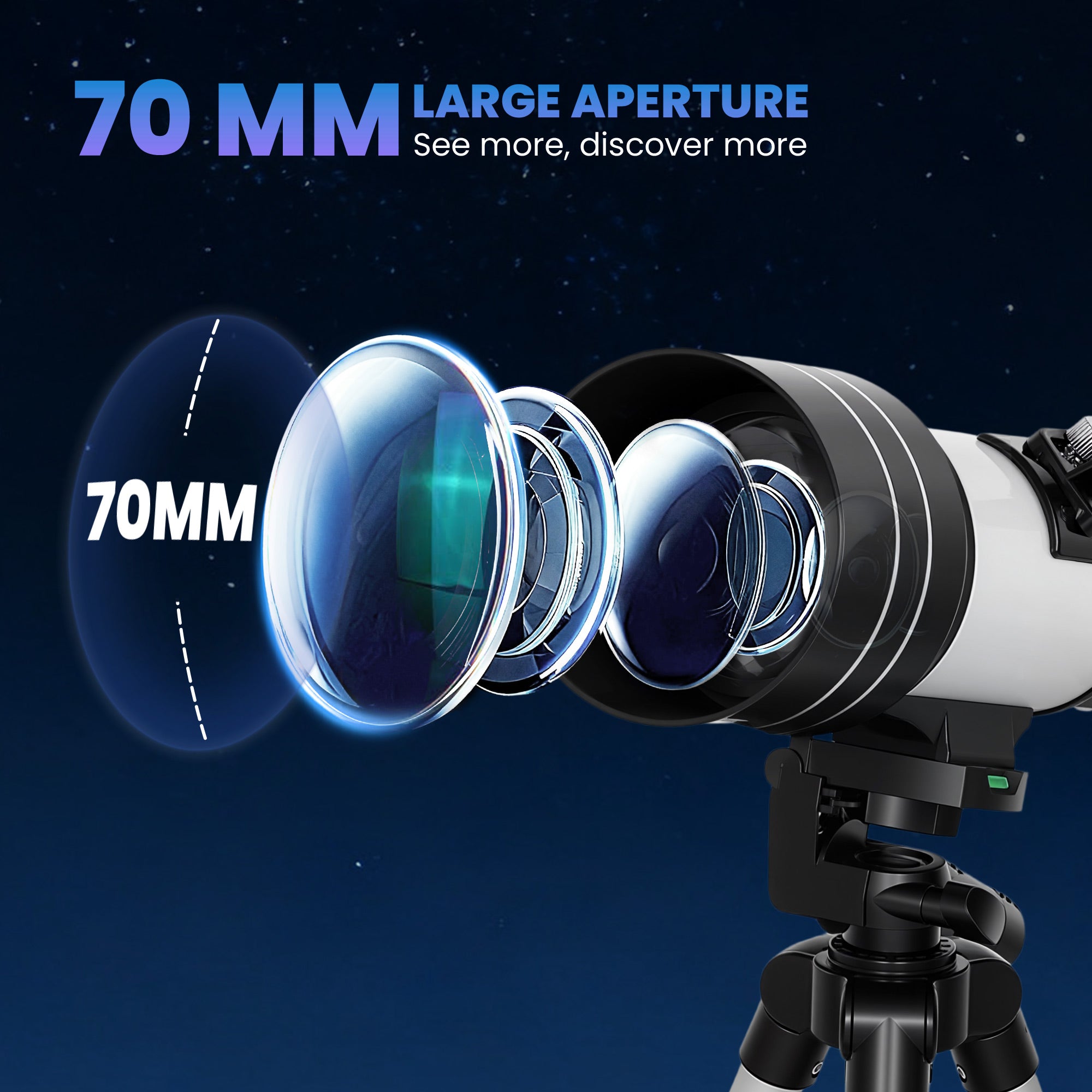 Astronomical Telescope for Adults, 70 mm Aperture Refractor Telescope with 100X, Adjustable Tripod, White