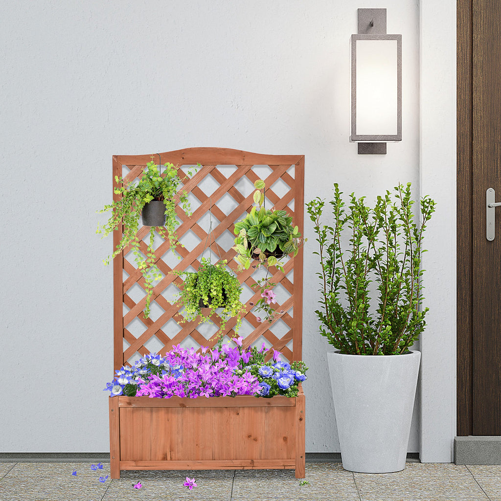 Wood Planter with Trellis for Vine Climbing, Raised Garden Bed to Grow Vegetables for Backyard, 28" x 11" x 46", Brown