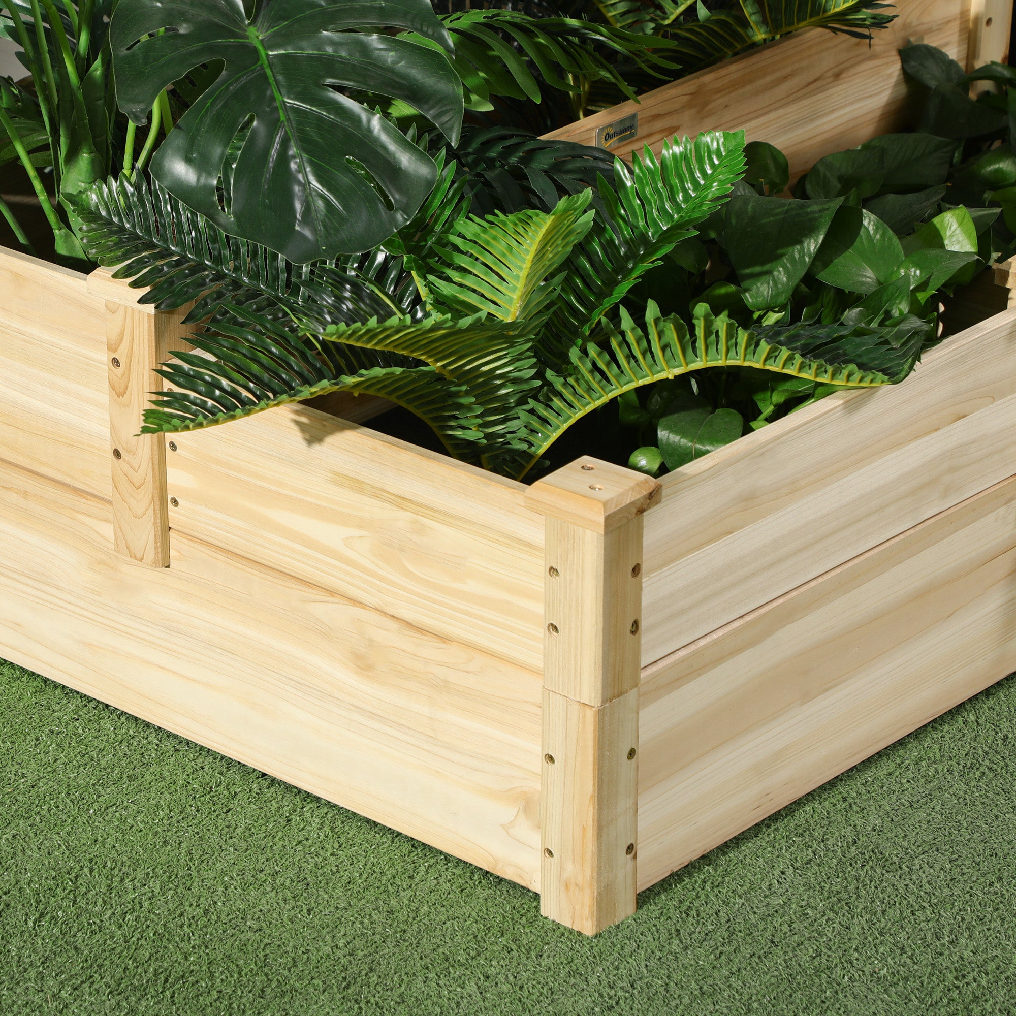 3 Tier Raised Garden Bed, 42.5" x 34.6" x 14.2" Wooden Raised Planter Box Kit for Growing Vegetables, Herbs, Flowers, Natural
