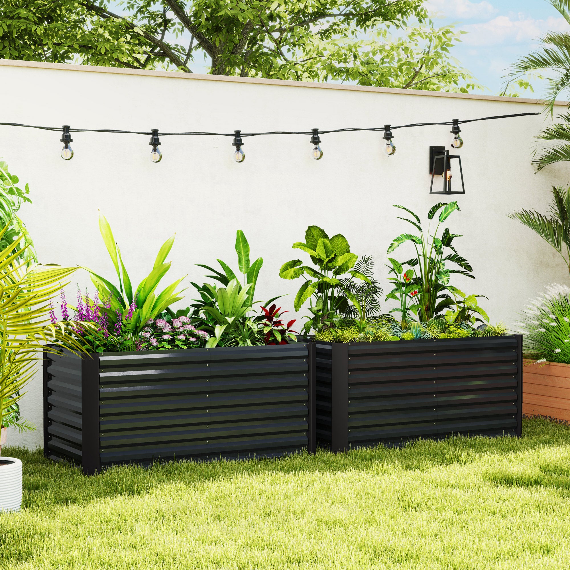 Set of 2 Galvanized Metal Planters for Outdoor Plants, 4' x 2' x 2' Raised Garden Bed, Dark Grey