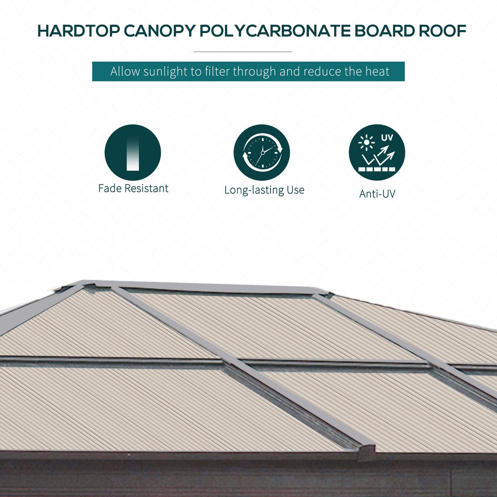 10' x 12' Hardtop Gazebo Canopy with Polycarbonate Roof, Aluminum Frame, Netting, Curtains and Ceiling Hook, Brown