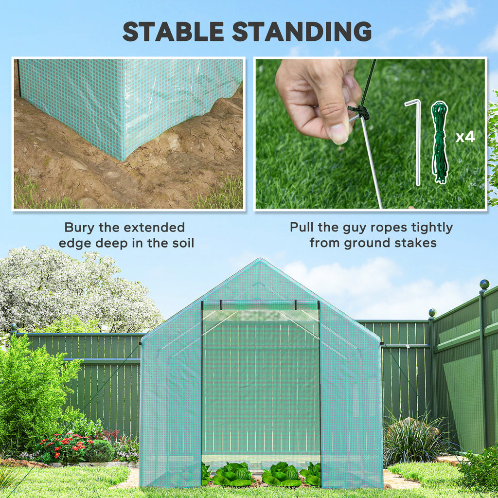 6.6' x 10' x 6.6' Walk-in Tunnel Greenhouse UV-resistant Wind Resistant Green House with Door and Mesh Windows, Green