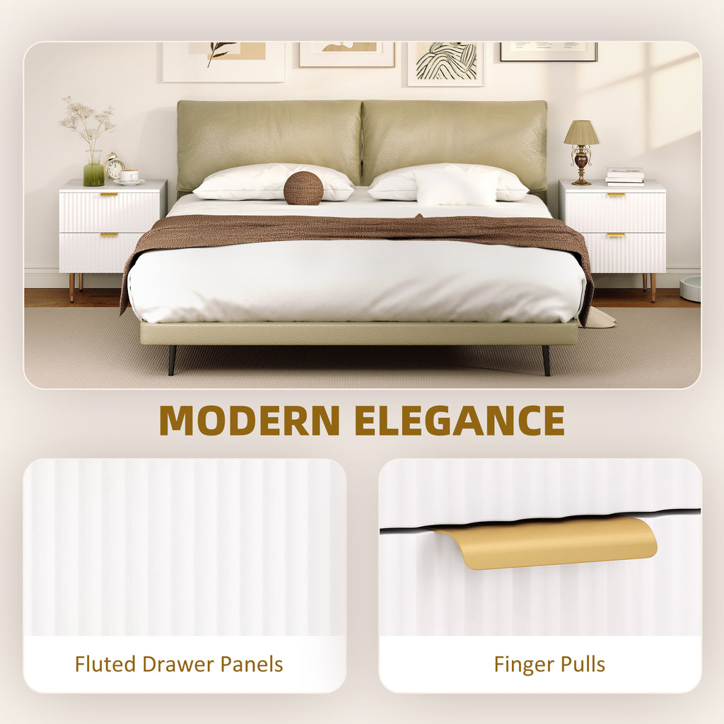 Bedside Table, Modern Nightstand with 2 Drawers, Side End Table with Metal Legs for Living Room, Bedroom, White