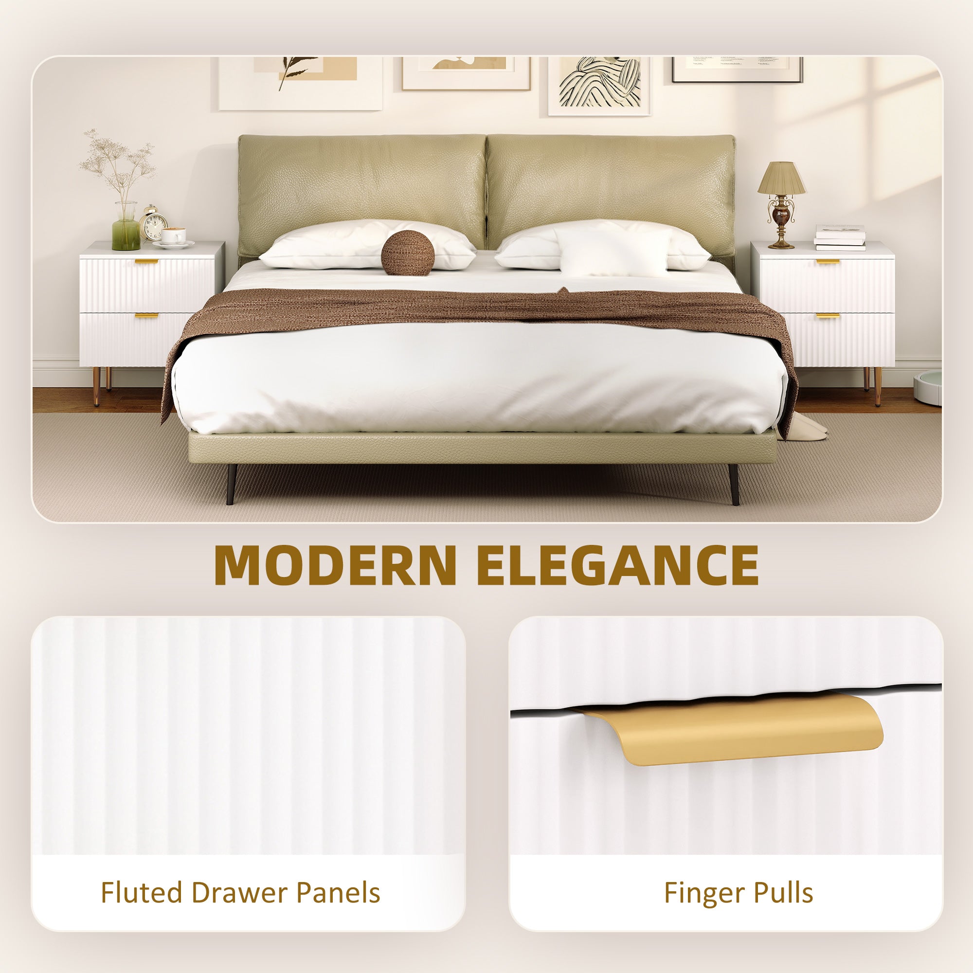 Bedside Table, Modern Nightstand with 2 Drawers, Side End Table with Metal Legs for Living Room, Bedroom, White