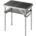 2ft Folding Camping Table, Picnic Table with Mesh Storage Layer, 4 Adjustable Heights and Carrying Handle, Black