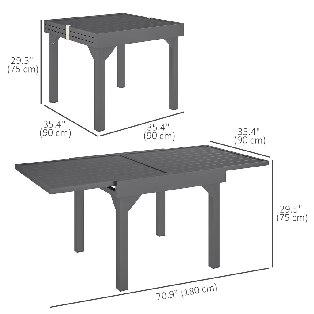 35"-71"  Extendable Aluminium Outdoor Dining Table, Slatted Top Patio Table for 4-6 Person, for Garden, Backyard, Grey