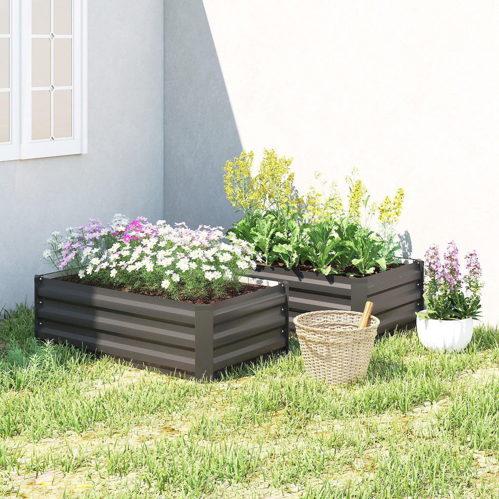 Set of 2 Galvanized Raised Beds for Garden, Outdoor Planter Box for Flowers, Herbs and Vegetables, Black