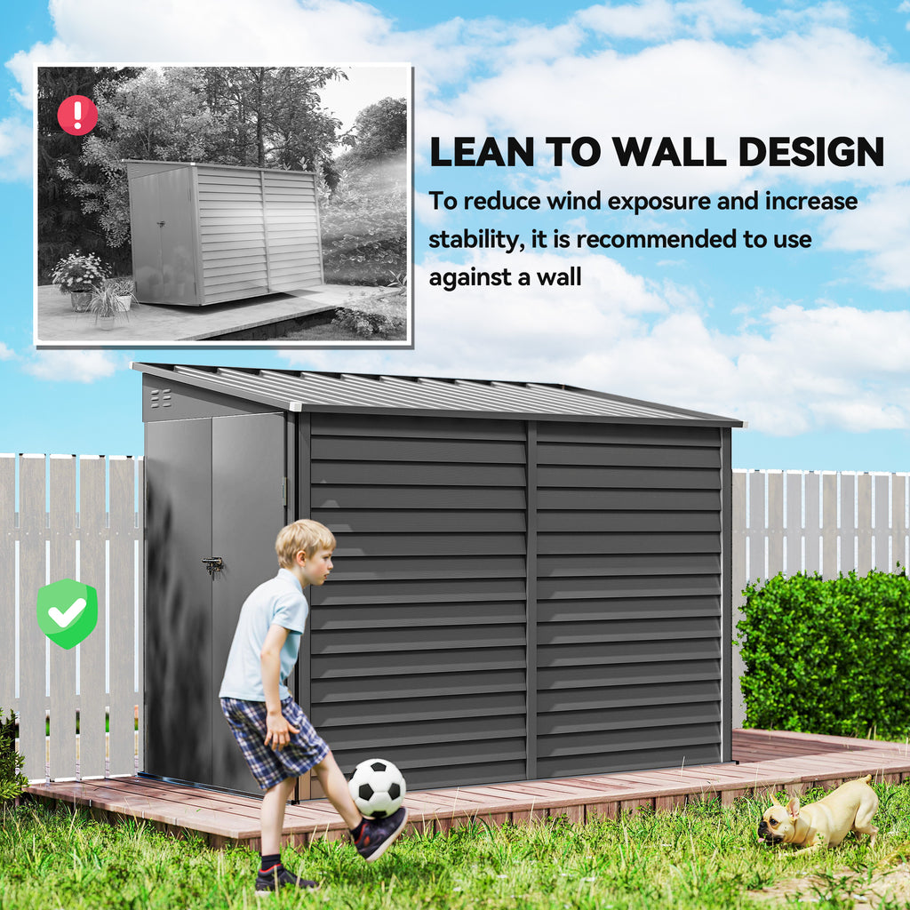 4.6' x 9' Steel Outdoor Storage Shed, Lean to Shed, Metal Tool House with Foundation Kit, Lockable Doors, Gloves and 2 Air Vents for Backyard, Patio, Lawn, Dark Grey