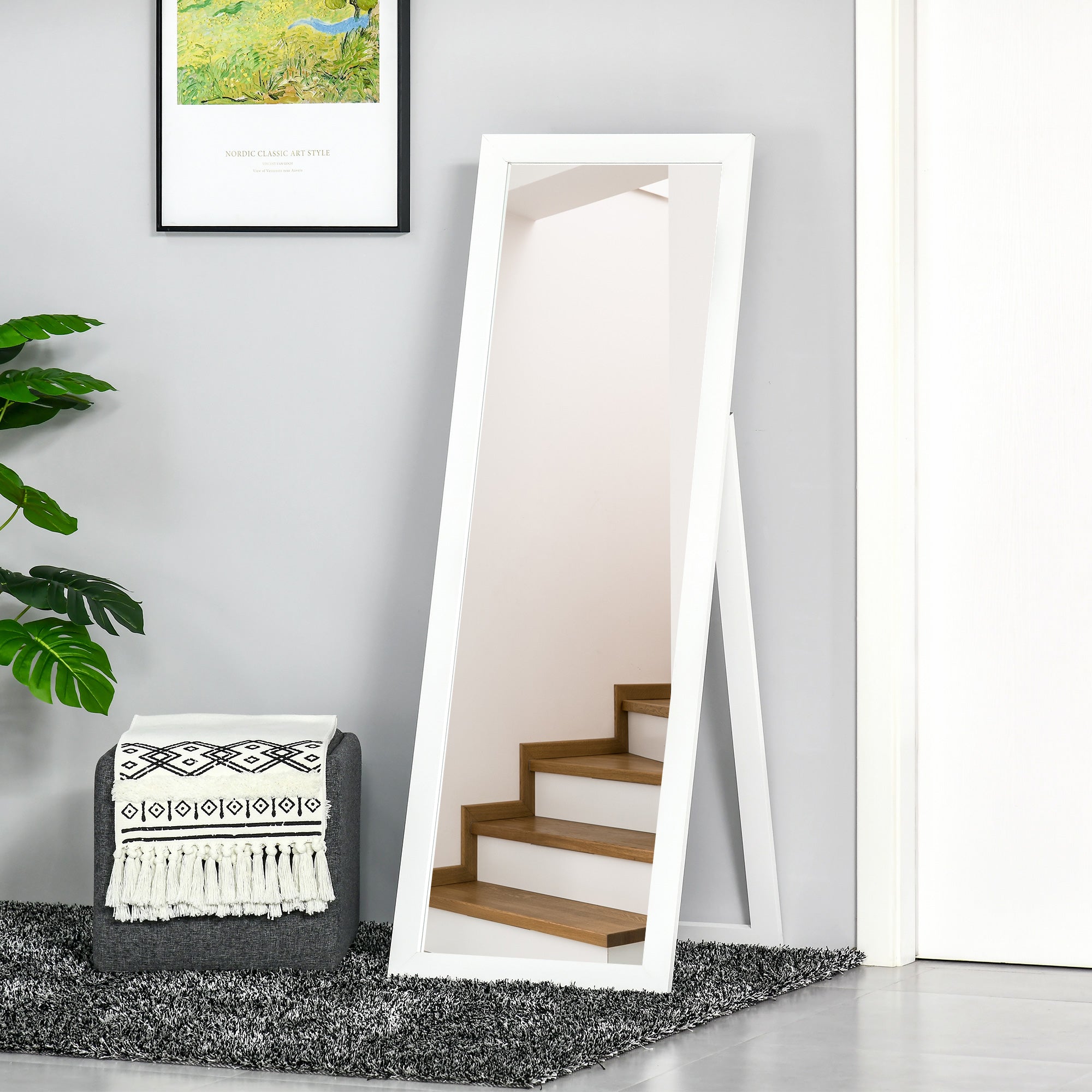 58" x 20" Full Length Mirror with Frame, Floor Standing Mirror, Rectangular Full Body Mirror for Bedroom, Living Room, White