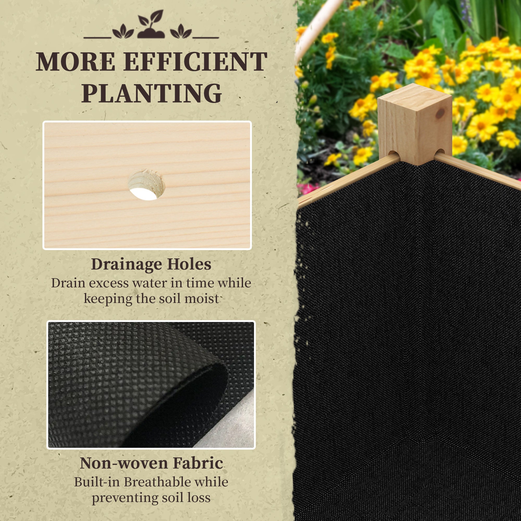 Wooden Raised Planter Box with Drain Holes for Vegetables, Flowers, Outdoor Garden Bed, 45.3x21.7x31.5inch, Natural