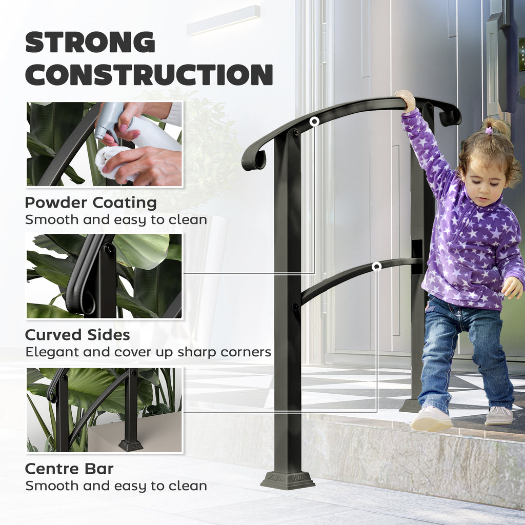 1-3 Step Handrails for Outdoor Steps, Porch Deck Railing, Metal Outdoor Stair Railing with Installation Kit, Black