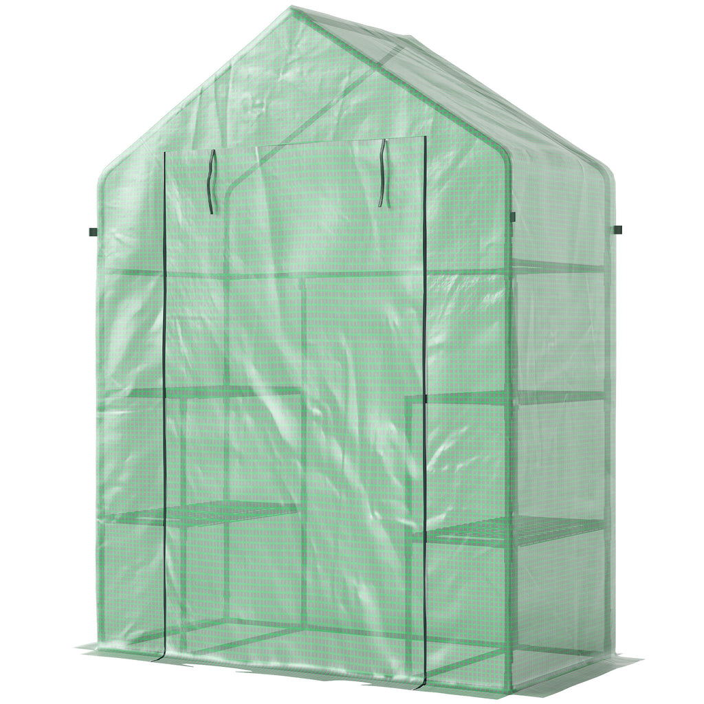 3-Tier Mini Greenhouse, Walk-in Greenhouse, Garden Hot House with 4 Shelves, Roll-Up Door and Weatherized Cover, 56" x 29" x 77", Dark Green