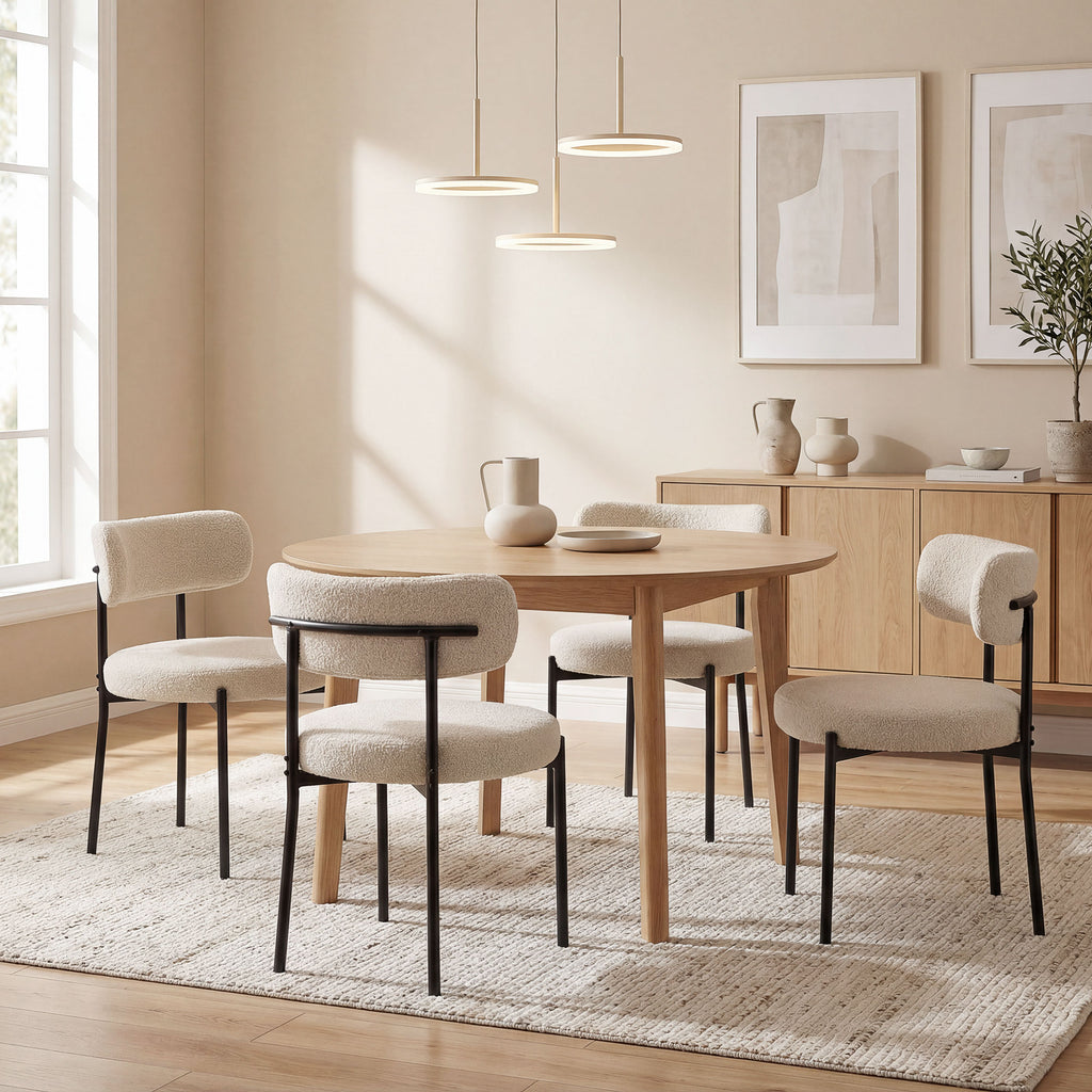 4 Pieces Kitchen Chairs, Modern Dining Chairs w/ Berber Fleece Upholstery and Steel Legs for Living Room, Beige