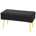 31" Storage Ottoman, Velvet End of Bed Bench with Steel Legs, Foot Stool with Storage for Bedroom, Living Room, Black